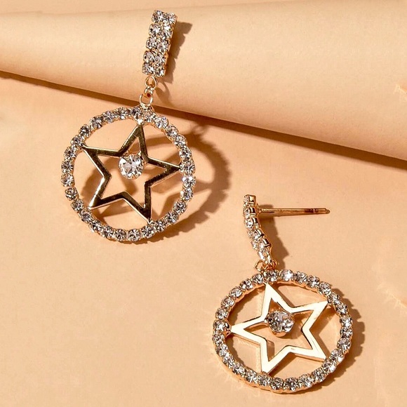 Any 2/$20! Gold/Crystal Circle/Star Stud Earrings - Picture 2 of 7
